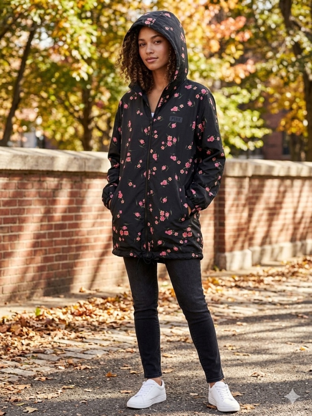 PINK Victoria’s Secret Floral Hooded Windbreaker – Lightweight Packable Jacket - Picture 2 of 13